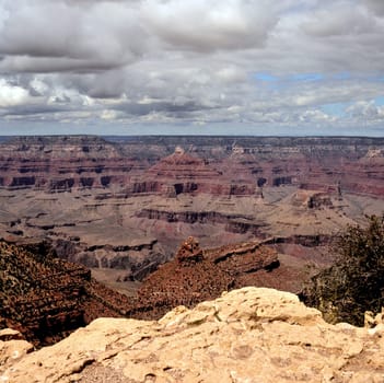 Late afternoon in the Grand Canyon Arizona with cloudy sky