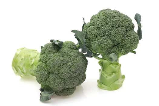 close up of fresh green broccoli isolated on white background