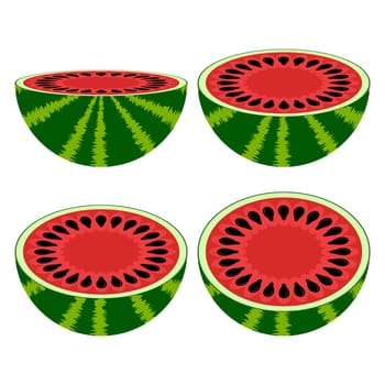 Fresh Ripe Watermelon Icon Set Isolated on White Background. Sweet Fruit for Dessert.