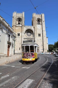 The famous Tram on line 28 in Lisbon. Portugal