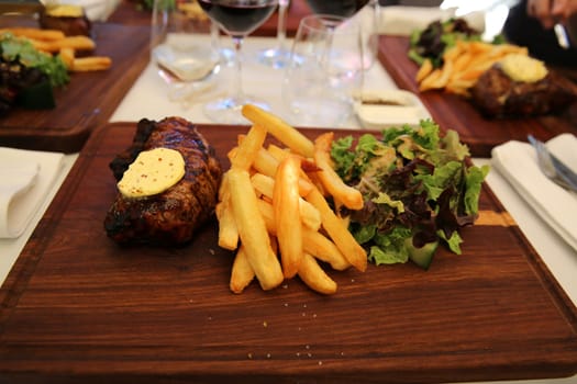 Sirloin Steak with Chips and Lettuce. South Africa