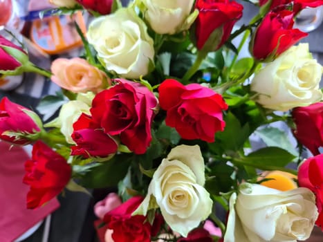 Luxury bouquet made of red roses in flower shop Valentines Bouquet of red roses