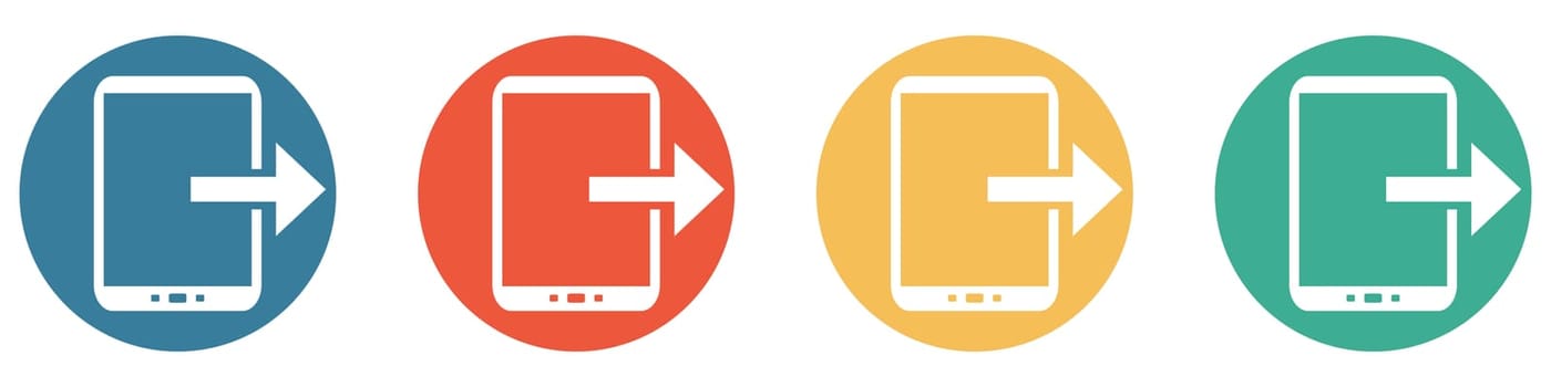 4 colorful Buttons blue, red, orange and green showing: Smartphone with Arrow