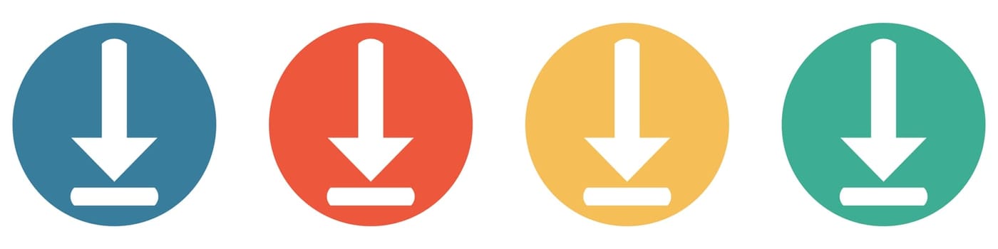 4 colorful Buttons blue, red, orange and green showing: Download Arrow
