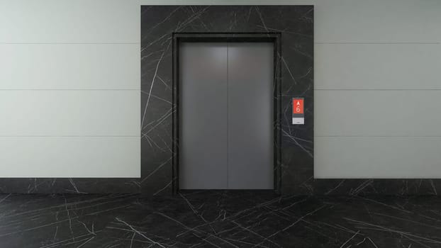 modern single elevator design concept with black marble 3d rendering.