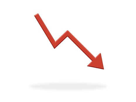 Red Arrow showing downwards - icon with shadow