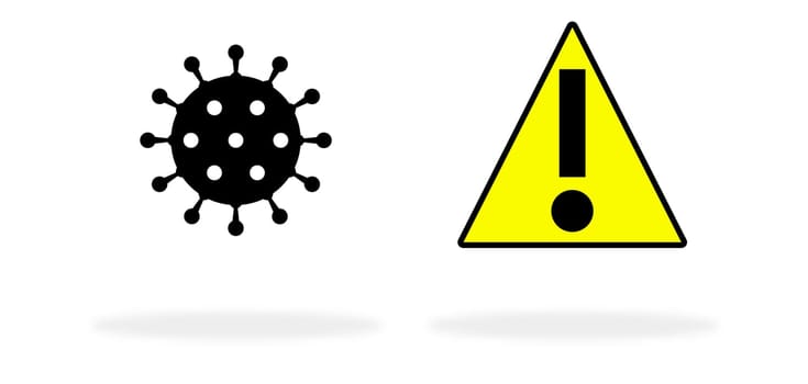 Coronavirus Symbol with yellow warning sign
