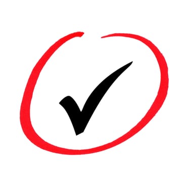 Check Mark icon with hand drawn red circle - Agreement or solution