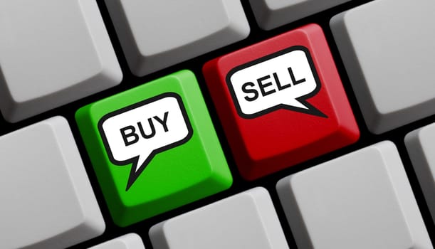 Computer keyboard showing Buy and Sell - 3D illustration