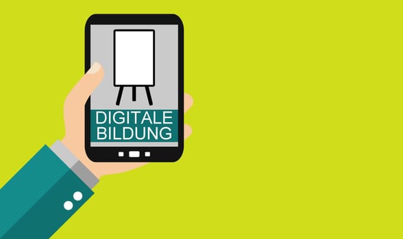 Hand holding smartphone: Digital education in german language