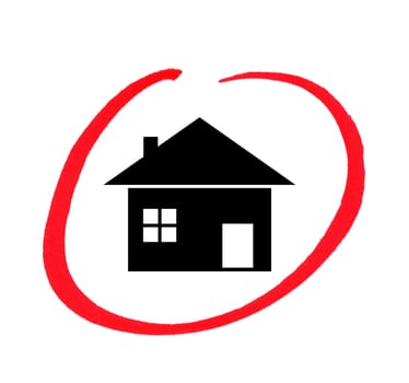 House icon with hand drawn red circle - Real Estate