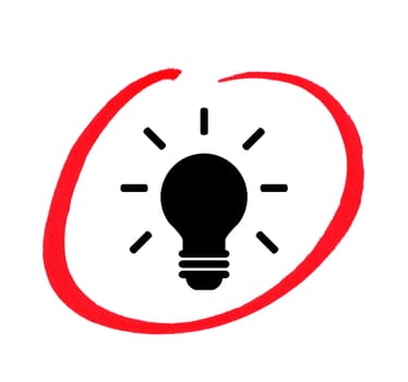 Light bulb icon with hand drawn red circle - Creativity