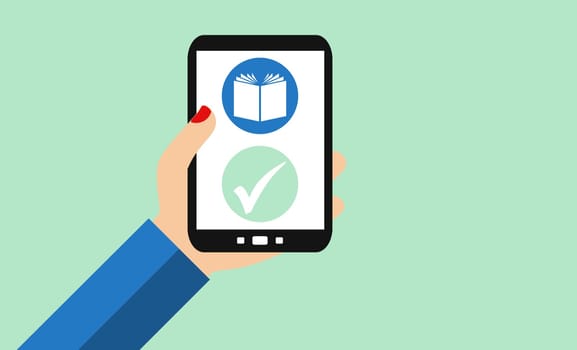 Female hand holding smartphone: Read books, magazines or newspaper