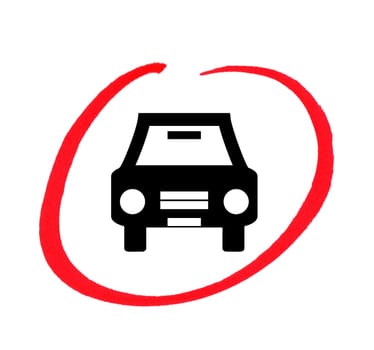 Car icon with hand drawn red circle - Traffic