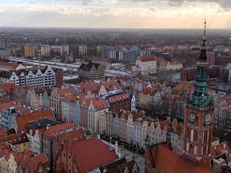 Panorama of the roves of Gdansk from the top of the Cathedral bell tower in Poland
