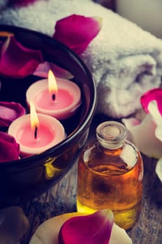Spa candles and massage oil.