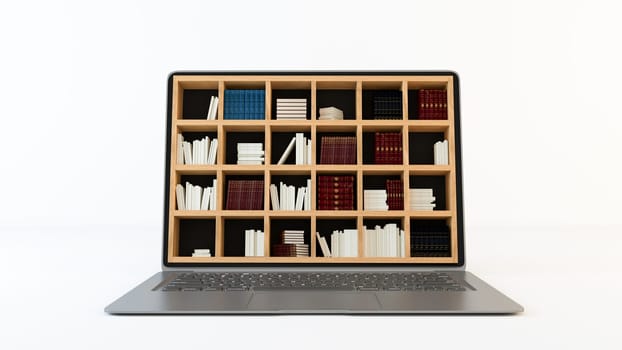 Library on computer screen concept with clean white background 3d rendering