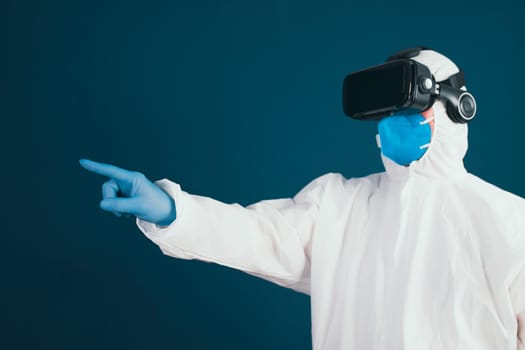 VR medicine. Doctor using virtual reality headset for medical purposes.