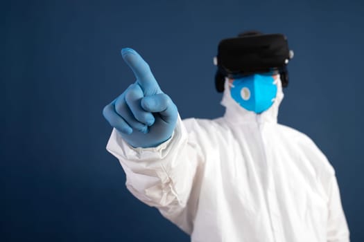VR medicine. Doctor using virtual reality headset for medical purposes.