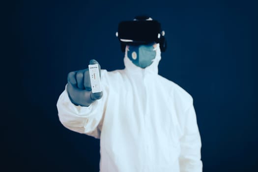 VR medicine. Doctor using virtual reality headset for medical purposes.