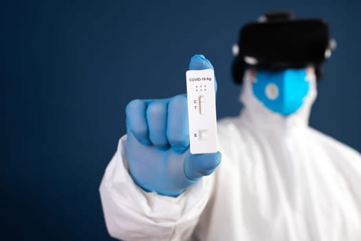 VR medicine. Doctor using virtual reality headset for medical purposes.