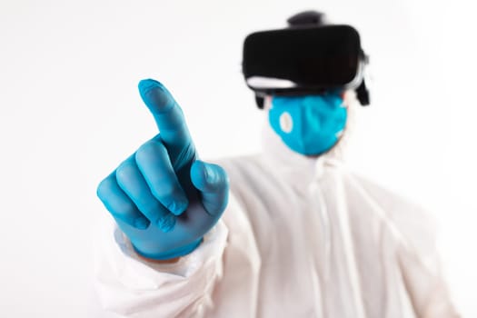 VR medicine. Doctor using virtual reality headset for medical purposes.
