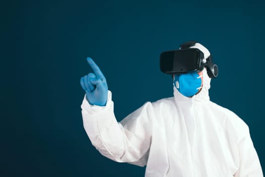 VR medicine. Doctor using virtual reality headset for medical purposes.