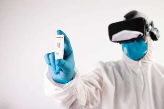 VR medicine. Doctor using virtual reality headset for medical purposes.