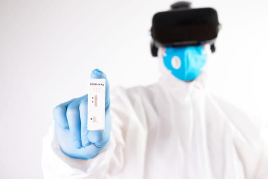 VR medicine. Doctor using virtual reality headset for medical purposes.