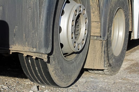 Tyres on a truck. The rear tyres on a lorry