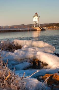 It's still winter here in the harbor at Grand Marais