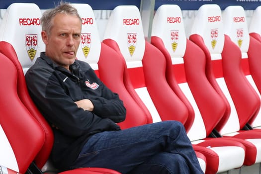 Coach Christian Streich (Freiburg) on the coaching bench in Stuttgart - Bundesliga 14/15: 30th matchday,SC Freiburg vs VfB Stuttgart