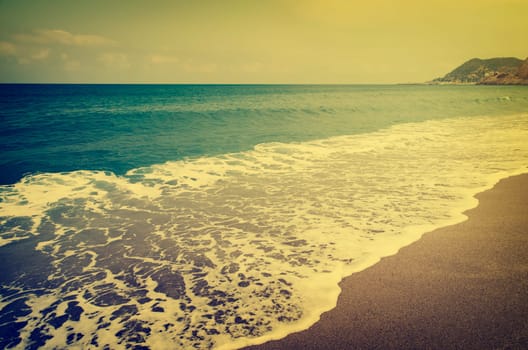 Sandy beach in retro style