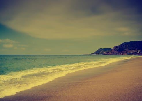 Sandy beach in retro style