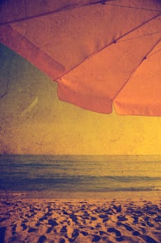 Sandy beach in retro style