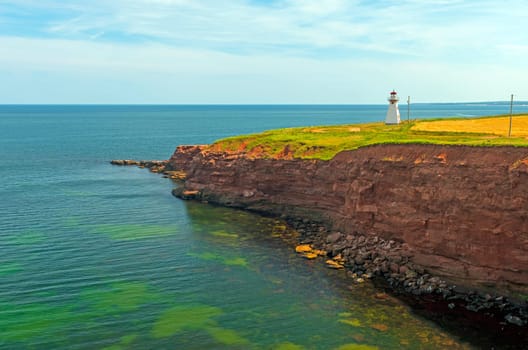 Lighthouse Guarding a Remote Coast on Cape Tryon on Prince Edward Island