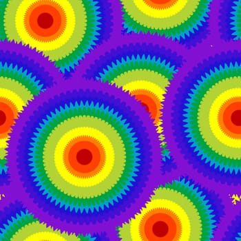 Concentric circles in the colors of the chakras seamless pattern