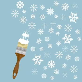 Winter concept with brush painting snowflakes