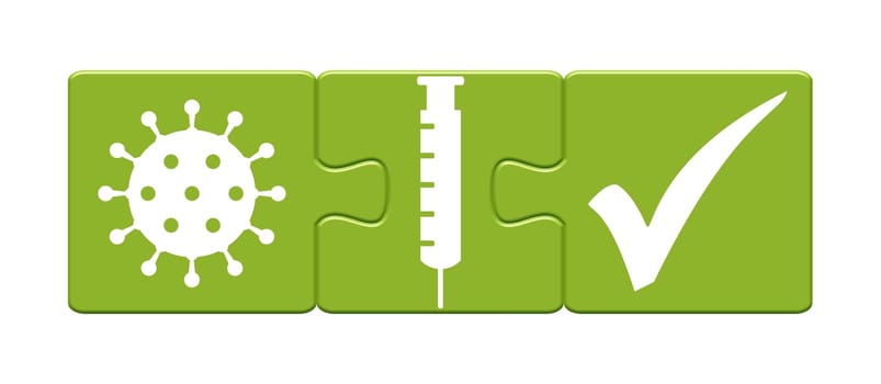 Coronavirus Vaccination - Green Puzzle Button showing vaccinated