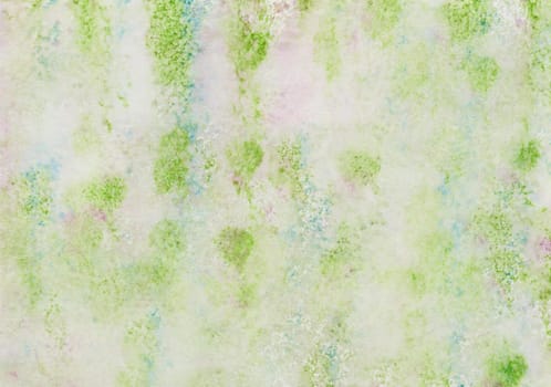 Watercolor painting in green, blue and violet which had painted with a polyester roller