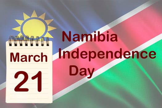 The celebration of the Namibia Independence Day with the Namibian flag and the calendar indicating the March 21