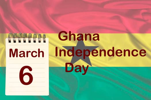 The celebration of Ghana Independence Day with the Ghanian flag and the calendar indicating the March 6