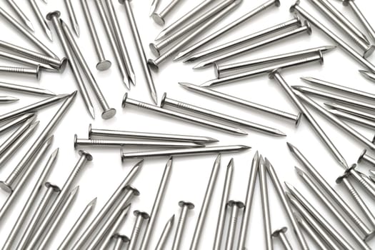 silver metallic nails isolated on white background