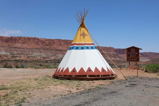 Teepee in front of the Capitol Reef Resort. Capitol Reef National Park. Utah. USA