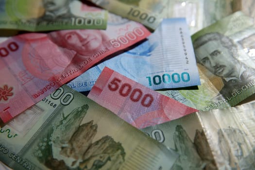 Stack of different Peso Banknotes from Chile