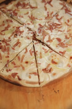 French Tarte flambée called Flammkuchen in Alsace. France
