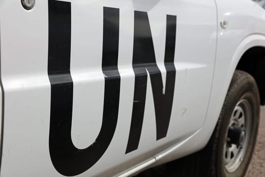 Car of UN Peacekeeper on Mount Bental in the Golan Heights between Israel and Syria