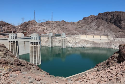Hoover Dam on Colorado River at the Stateline of Nevada-Arizona. USA