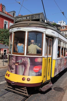 The famous Tram on line 28 in Lisbon. Portugal
