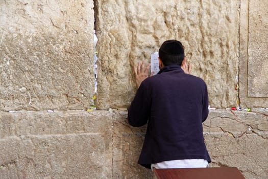 Jewish Prayer at the Wailing Wall in Jerusalem. Israel
